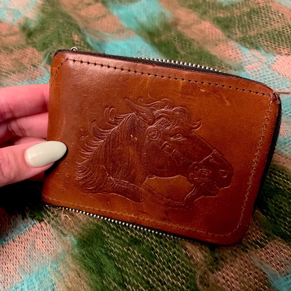 Vintage Leather Tooled Horse Face Wallet